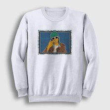 Presmono Unisex Beyaz Nirvana Kurt Cobain Sweatshirt