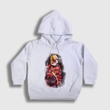Presmono Unisex Çocuk Beyaz Watercolor Nirvana Kurt Cobain Kapüşonlu Sweatshirt