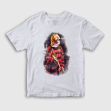 Presmono Unisex Çocuk Beyaz Watercolor Nirvana Kurt Cobain T-Shirt