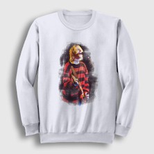 Presmono Unisex Beyaz Watercolor Nirvana Kurt Cobain Sweatshirt