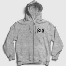 Presmono Unisex Gri Logo Gojira Fermuarlı Kapüşonlu Sweatshirt