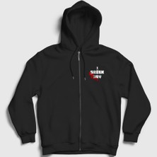 Presmono Unisex Siyah Love Green Day Fermuarlı Kapüşonlu Sweatshirt