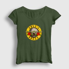 Presmono Kadın Haki Logo Guns N' Roses T-Shirt