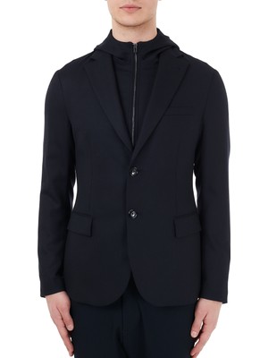 Emporio Armani Kapüşonlu % 100 Yün Ceket Erkek Ceket 6H1GQ7 1nrsz 0920 Lacivert 54