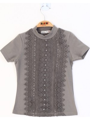 Toontoy Kız Çocuk Önü Dantelli Inci Detaylı T-Shirt