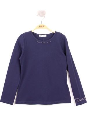 Toontoy Kız Çocuk Kolları ve Yakası Taş Işlemeli Tişört