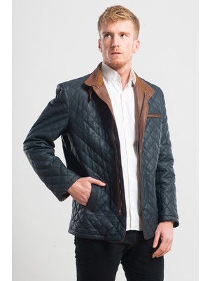 Ata Leather Neba Blazer Lacivert Tafta Deri Ceket