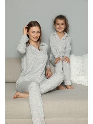 Siyah İnci Pamuklu Likrali Biyeli Düğmeli Pijama Takım 20258034