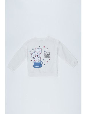 DeFacto Kız Bebek Regular Fit Kedi Baskılı İçi Yumuşak Tüylü Sweatshirt T0064A220WN