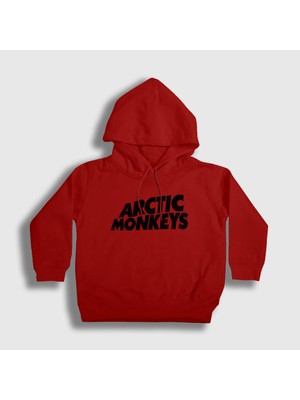 Presmono Unisex Çocuk Kırmızı Logo Arctic Monkeys Kapüşonlu Sweatshirt
