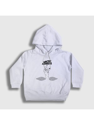 Presmono Unisex Çocuk Beyaz Snap Arctic Monkeys Kapüşonlu Sweatshirt
