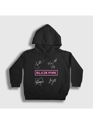 Presmono Unisex Çocuk Siyah Signs Blackpink Kapüşonlu Sweatshirt