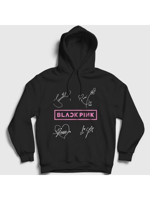 Presmono Unisex Siyah Signs Blackpink Kapüşonlu Sweatshirt