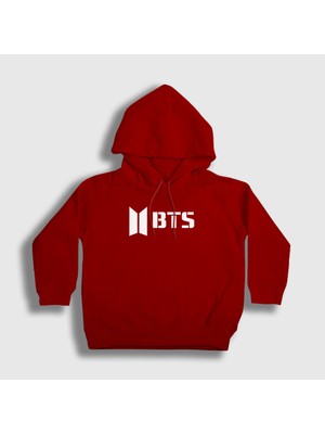 Presmono Unisex Çocuk Kırmızı Logo Bts Kapüşonlu Sweatshirt