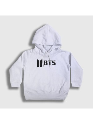 Presmono Unisex Çocuk Beyaz Logo Bts Kapüşonlu Sweatshirt