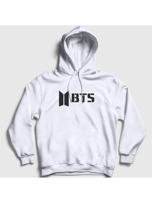 Presmono Unisex Beyaz Logo Bts Kapüşonlu Sweatshirt