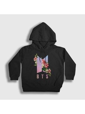 Presmono Unisex Çocuk Siyah Roses Bts Kapüşonlu Sweatshirt
