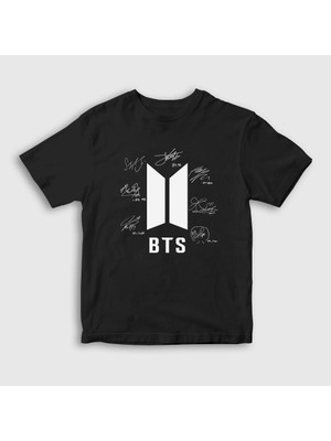 Presmono Unisex Çocuk Siyah Signs Bts T-Shirt