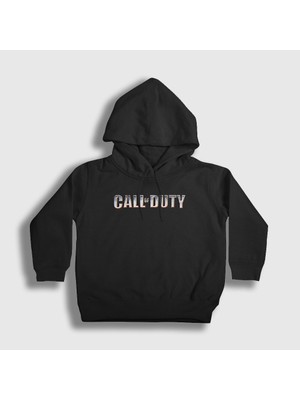 Presmono Unisex Çocuk Siyah Logo Call Of Duty Kapüşonlu Sweatshirt
