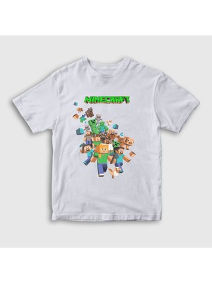 Presmono Unisex Çocuk Beyaz All Minecraft T-Shirt