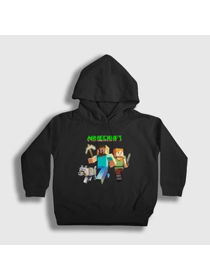 Presmono Unisex Çocuk Siyah Miners Minecraft Kapüşonlu Sweatshirt