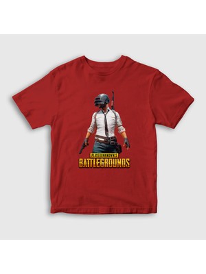 Presmono Unisex Çocuk Kırmızı Cover Pubg T-Shirt