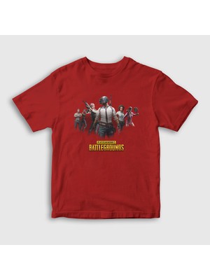 Presmono Unisex Çocuk Kırmızı Team Pubg T-Shirt