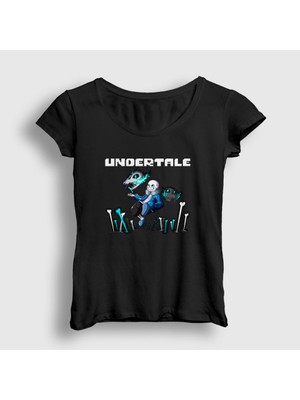 Presmono Kadın Siyah Bones Undertale T-Shirt
