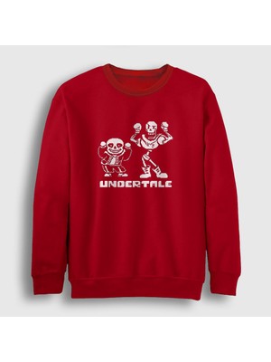 Presmono Unisex Kırmızı Sans Papyrus Undertale Sweatshirt
