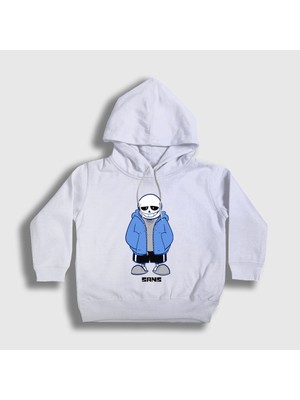 Presmono Unisex Çocuk Beyaz Blue Coat Sans Undertale Kapüşonlu Sweatshirt