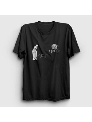 Presmono Unisex Siyah İmza Queen Freddie Mercury T-Shirt