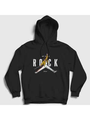Presmono Unisex Siyah Rock You Queen Freddie Mercury Kapüşonlu Sweatshirt