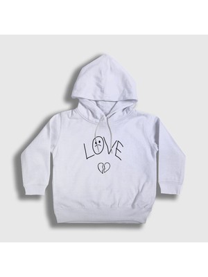 Presmono Unisex Çocuk Beyaz Love Lil Peep Kapüşonlu Sweatshirt