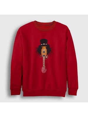 Presmono Unisex Kırmızı Guitar Guns N' Roses Slash Sweatshirt