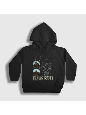 Presmono Unisex Çocuk Siyah Loop Astroworld Travis Scott Kapüşonlu Sweatshirt