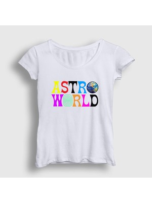 Presmono Kadın Beyaz Astroworld V2 Travis Scott T-Shirt