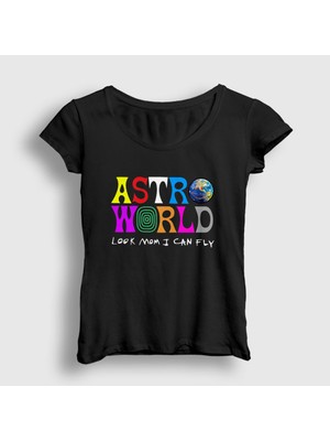 Presmono Kadın Siyah Astroworld V3 Travis Scott T-Shirt