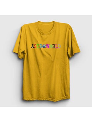 Presmono Unisex Sarı Astroworld Travis Scott T-Shirt