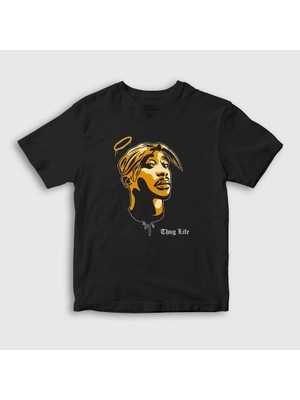 Presmono Unisex Çocuk Siyah Angel Tupac Shakur T-Shirt