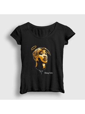 Presmono Kadın Siyah Angel Tupac Shakur T-Shirt