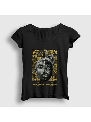 Presmono Kadın Siyah Biggie Smalls Tupac Shakur T-Shirt