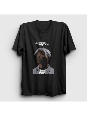 Presmono Unisex Siyah Icon Tupac Shakur T-Shirt
