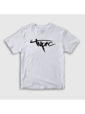 Presmono Unisex Çocuk Beyaz Logo Tupac Shakur T-Shirt