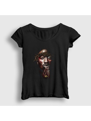 Presmono Kadın Siyah Thorns Tupac Shakur T-Shirt