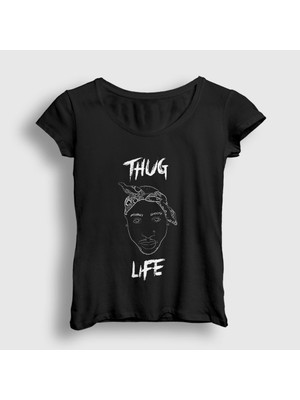 Presmono Kadın Siyah Thug Life Tupac Shakur T-Shirt