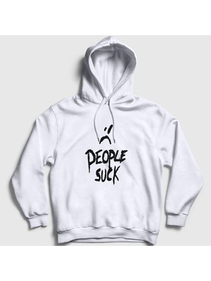 Presmono Unisex Beyaz People Suck XXXTentacion Kapüşonlu Sweatshirt
