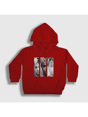 Presmono Unisex Çocuk Kırmızı Three XXXTentacion Kapüşonlu Sweatshirt