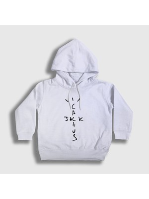 Presmono Unisex Çocuk Beyaz Cactus Jack Travis Scott Kapüşonlu Sweatshirt
