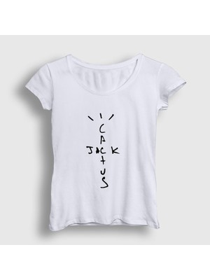 Presmono Kadın Beyaz Cactus Jack Travis Scott T-Shirt