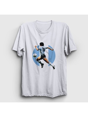 Presmono Unisex Beyaz Futbol Run Maradona T-Shirt